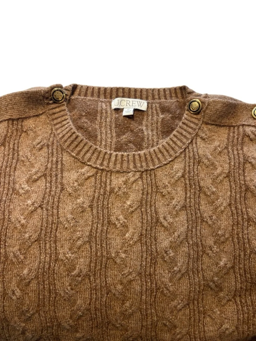 J. Crew Cable Knit Sweater with Buttons in Supersoft Yarn XL Camel Wool Blend